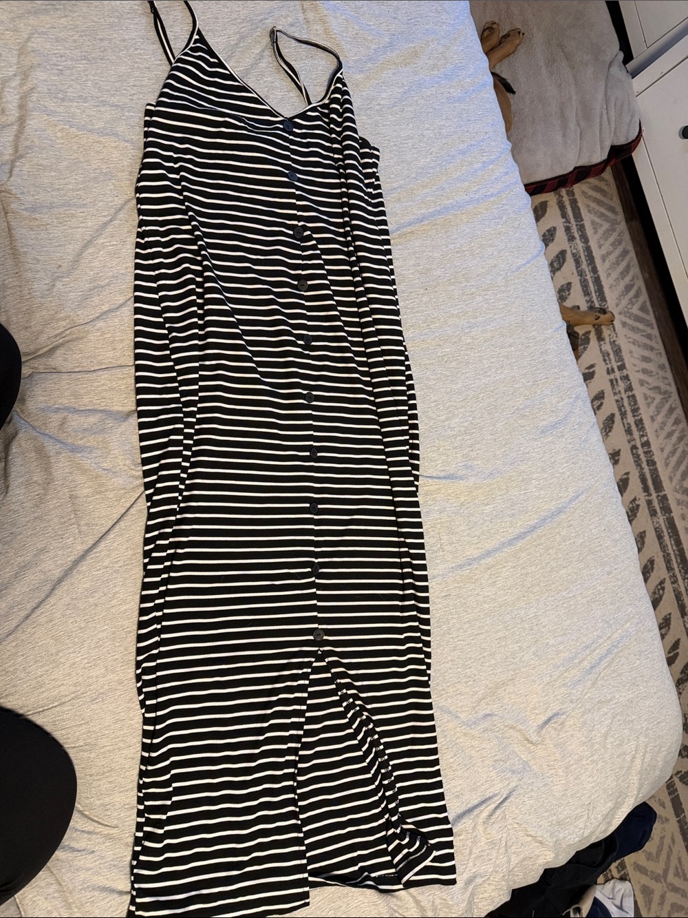 SHEIN Black & White Striped Midi Button-Front Dress